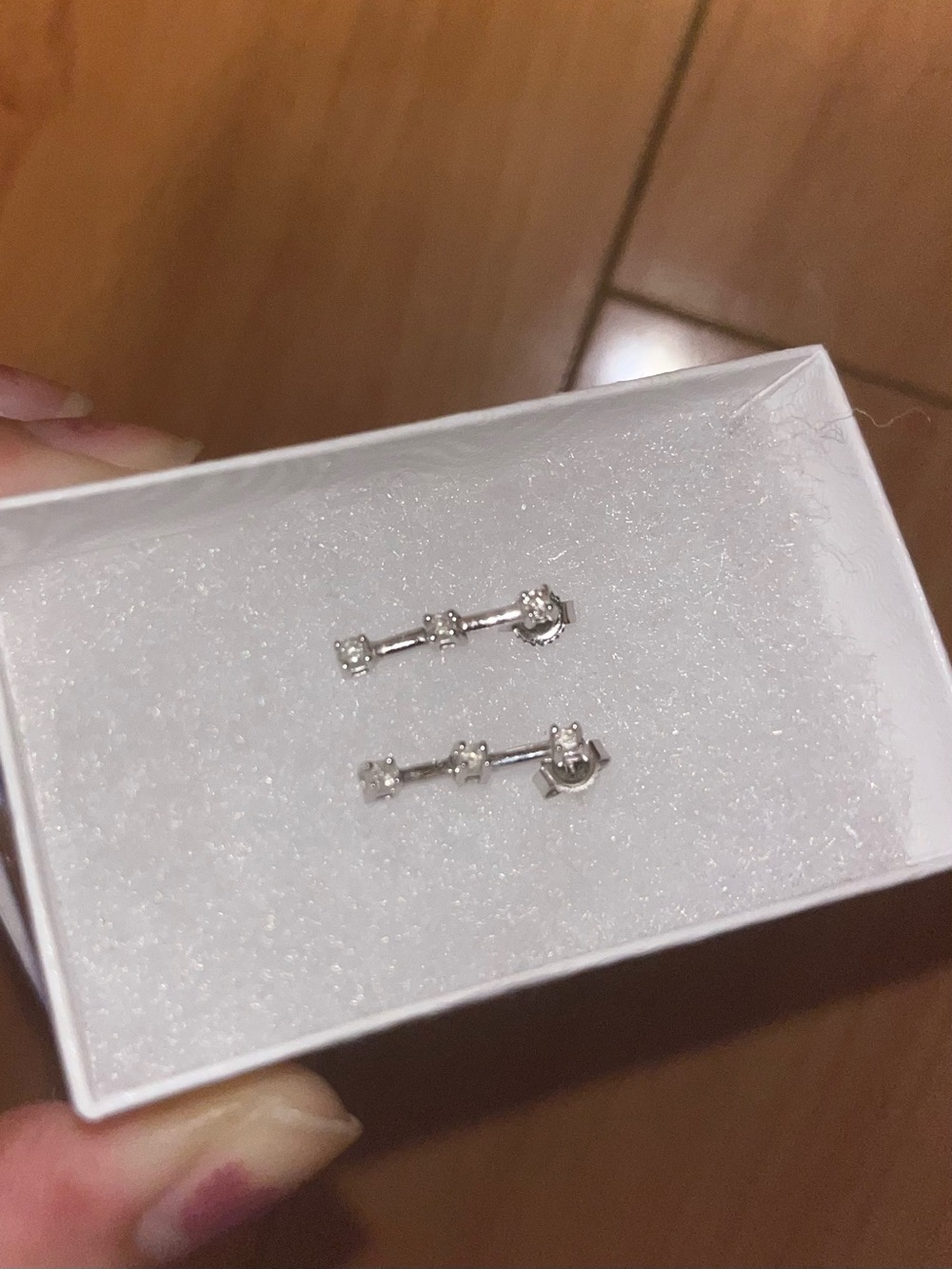 14K White Gold Stud Earrings with 3 Stones